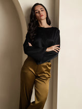 [Musta] SilkSilky-FI Long Sleeve Boat Neck Pusero 005