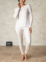 [Valkoinen] SilkSilky-FI Long Sleeve Round Neck Naisten Pitkät Alusvaatteet 003