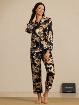 [Musta Lohikäärme] SilkSilky-FI Long Sleeve Notkokaulus Naisten Pyjamat 008