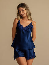 [Tummansininen] SilkSilky-FI Spaghetti Strap V Neck Camisole Setti 001
