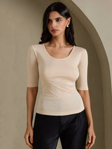 [Beige] SilkSilky-FI Half Sleeve Naisten T-paita 003