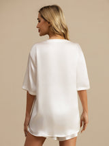 [Valkoinen] SilkSilky-FI Short Sleeve Round Neck Naisten Pyjamat 002
