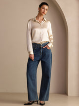[Riisibeige] SilkSilky-FI Long Sleeve Lapel Collar Naisten paita 006