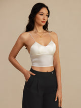 [Valkoinen] SilkSilky-FI Spaghetti Strap V Neck Camisole Top 001