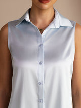 [Vaaleansininen] SilkSilky-FI Sleeveless Lapel Collar Naisten paita 004
