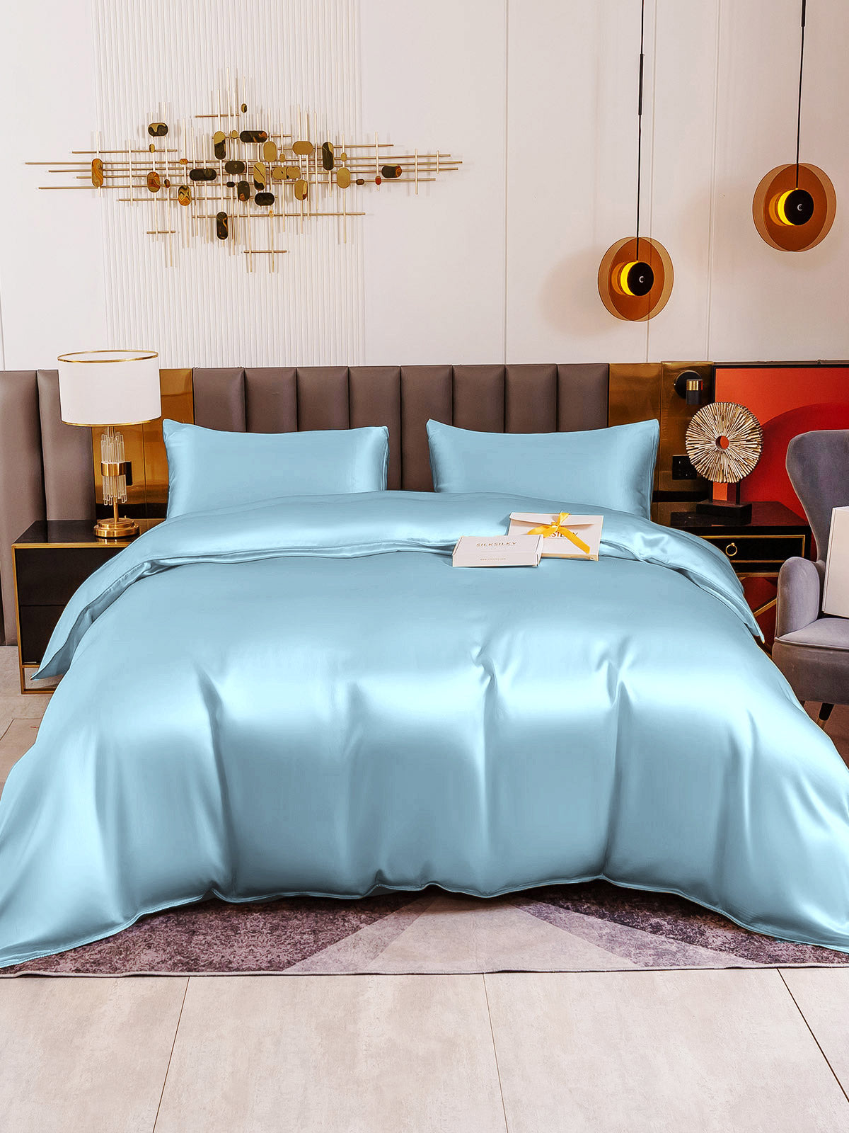 [Vaaleansininen] SilkSilky-FI 19Momme Bedding Set 005