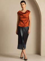 [Karamelli] SilkSilky-FI Cap Sleeve Cowl Neck Naisten T-paita 007