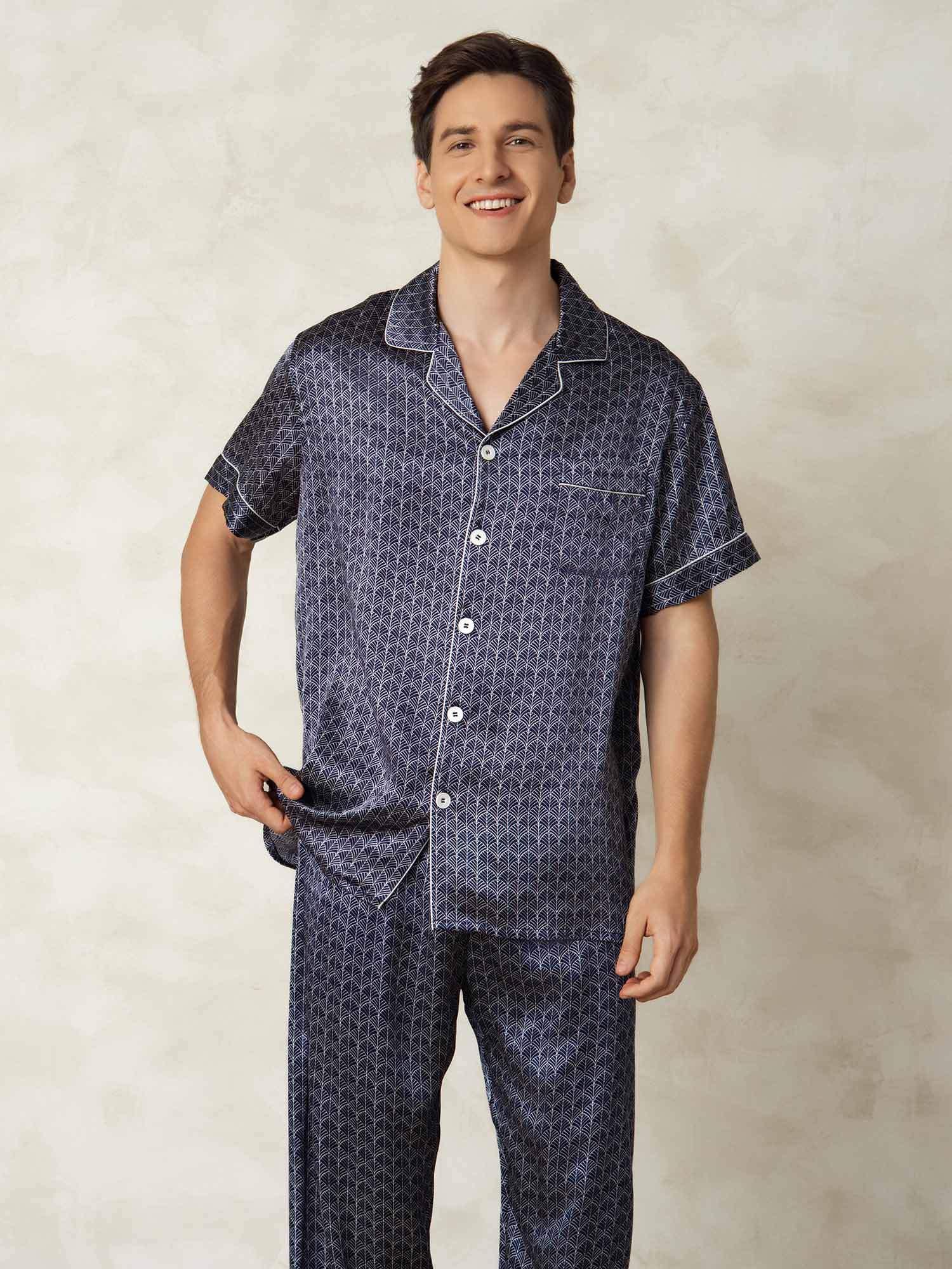 [LaivastoGinkgo] SilkSilky-FI Lapel Collar Miesten Pyjamat 004
