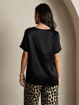 [Multi] SilkSilky-FI Pure Silk Short Sleeve Round Neck Naisten Pyjamat 002