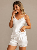 [Valkoinen] SilkSilky-FI Spaghetti Strap V Neck Camisole Setti 003