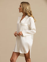 [Valkoinen] SilkSilky-FI Long Sleeve Lapel Collar Unipaita 005
