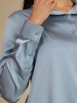 [Harmaansininen] SilkSilky-FI Long Sleeve Lapel Collar Naisten paita 004