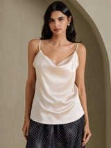 [Beige] SilkSilky-FI Spaghetti Strap Cowl Neck Camisole Top 001