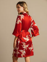 [Tummanpunainen] SilkSilky-FI 3/4 Sleeve Naisten Aamutakki 002