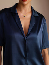 [Tummansininen] SilkSilky-FI Short Sleeve Notkokaulus Naisten paita 004