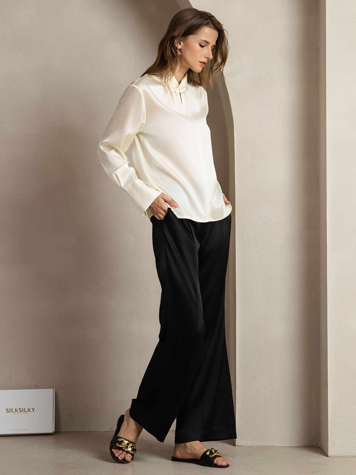 [Norsunluu] SilkSilky-FI 19Momme Womens Shirt 011