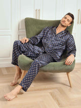 [Laivasto Ketju] SilkSilky-FI Long Sleeve Notkokaulus Miesten Pyjamat 007