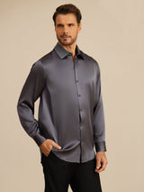 [Tumman Harmaa] SilkSilky-FI Long Sleeve Lapel Collar Miesten Paita 007