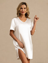 [Valkoinen] SilkSilky-FI Half Sleeve V Neck Yöpaita 001