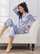 [Teräksensininen] SilkSilky-FI Long Sleeve Notkokaulus Naisten Pyjamat 001