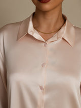 [Vaalea Pinkki] SilkSilky-FI Long Sleeve Lapel Collar Naisten paita 003