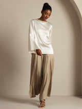 [Valkoinen] SilkSilky-FI Long Sleeve Boat Neck Pusero 008