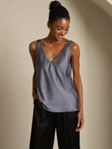 [Tumman Harmaa] SilkSilky-FI Sleeveless V Neck Camisole Top 003