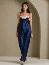 [Tummansininen] SilkSilky-FI Spaghetti Strap V Neck Camisole Top 006