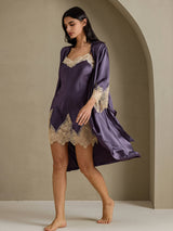 [Purppuranharmaa] SilkSilky-FI 3/4 Sleeve V Neck Yöpaita ja Aamutakkisetti 003