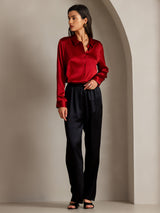 [Punainen] SilkSilky-FI Long Sleeve Lapel Collar Naisten paita 006