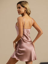 [Vaalean Mauve] SilkSilky-FI Spaghetti Strap V Neck Yöpaita 002