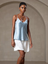 [Harmaansininen] SilkSilky-FI Spaghetti Strap V Neck Camisole Top 001