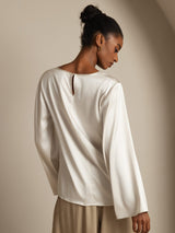[Valkoinen] SilkSilky-FI Long Sleeve Boat Neck Pusero 002