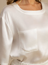 [Valkoinen] SilkSilky-FI Short Sleeve Round Neck Naisten Pyjamat 004