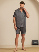 [Musta Ginkgo] SilkSilky-FI Short Sleeve Notkokaulus Miesten Pyjamat 003