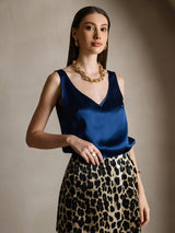 [Tummansininen] SilkSilky-FI Sleeveless V Neck Camisole Top 003