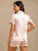 [Pinkki] SilkSilky-FI Short Sleeve Notkokaulus Naisten Pyjamat 002