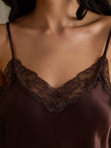 [Ruskea] SilkSilky-FI Spaghetti Strap V Neck Camisole Top 004