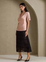 [Toscana] SilkSilky-FI Short Sleeve Cowl Neck Naisten Puserot 006