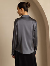 [Tumman Harmaa] SilkSilky-FI Long Sleeve Lapel Collar Naisten paita 002