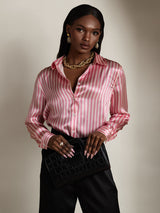 [Rosa Raita] SilkSilky-FI Long Sleeve Lapel Collar Naisten paita 006