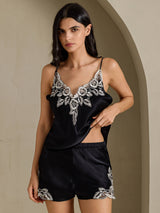 [Musta] SilkSilky-FI Spaghetti Strap V Neck Camisole Setti 006