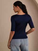 [Tummansininen] SilkSilky-FI Half Sleeve Naisten T-paita 002