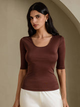 [Kahvi] SilkSilky-FI Half Sleeve Naisten T-paita 003
