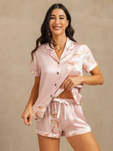 [Pinkki] SilkSilky-FI Short Sleeve Notkokaulus Naisten Pyjamat 006