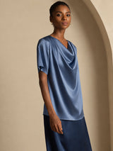 [Aito Petrooli] SilkSilky-FI Short Sleeve Cowl Neck Naisten Puserot 004