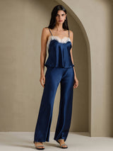 [Tummansininen] SilkSilky-FI Spaghetti Strap V Neck Camisole Top 007