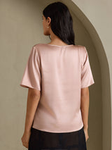 [Toscana] SilkSilky-FI Short Sleeve Cowl Neck Naisten Puserot 002