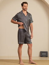 [Musta Ginkgo] SilkSilky-FI Short Sleeve Notkokaulus Miesten Pyjamat 006