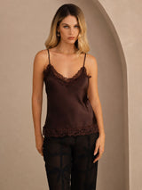 [Ruskea] SilkSilky-FI Spaghetti Strap V Neck Camisole Top 001